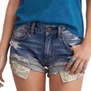 American Eagle High Rise Festival Distressed Denim Jean Shorts